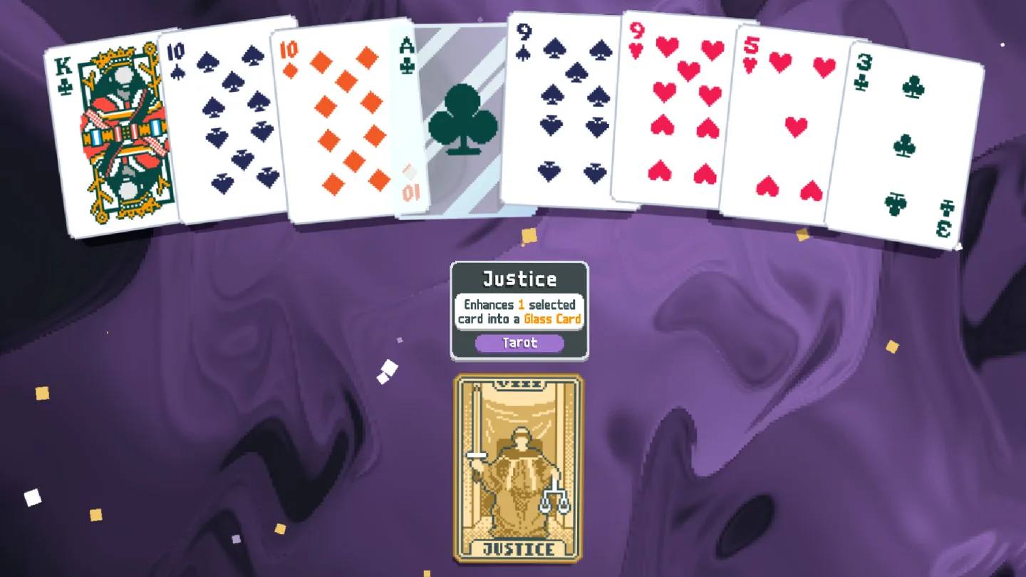 Balatro poker hand with Tarot card gameplay screenshot